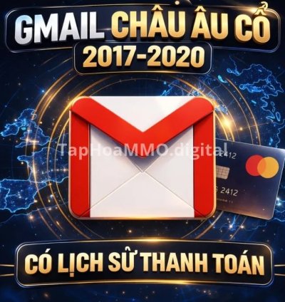Gmail EU cổ (2017–2020), tạo tay tại Châu Âu. Tài khoản login ổn định, IP sạch, hạn chế checkpoint và verify. Lỗi 1 đổi 1